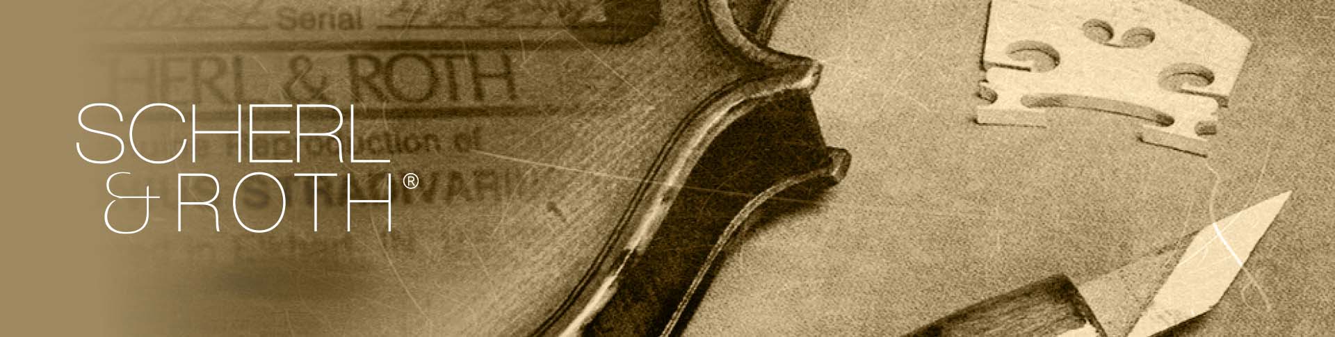 Scherl and Roth logo on top of violin pieces